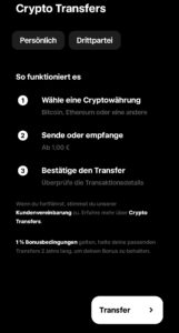 Screenshot der Crpto Transfer Funktion in der Trade Republic App