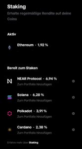 Zeigt verfügbare Coins bei Trade Republic zum Staking