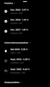 Übersicht der Trade Republic Zinsprodukte in der App